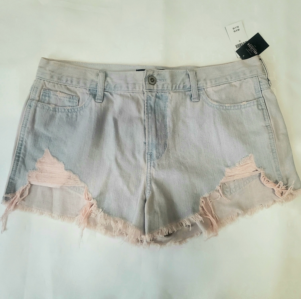 Hollister High-Rise Ripped Light Wash Denim Shorts Size 13 W 31